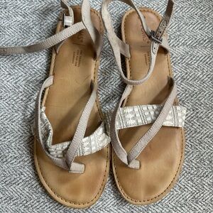 Toms Beige Strappy Leather & Fabric Women's Sandals